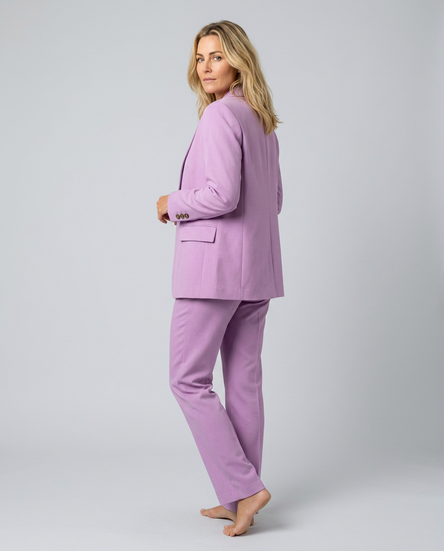 Women's Blazer Set with Straight-Leg Trousers, Tailored Lapel Collar