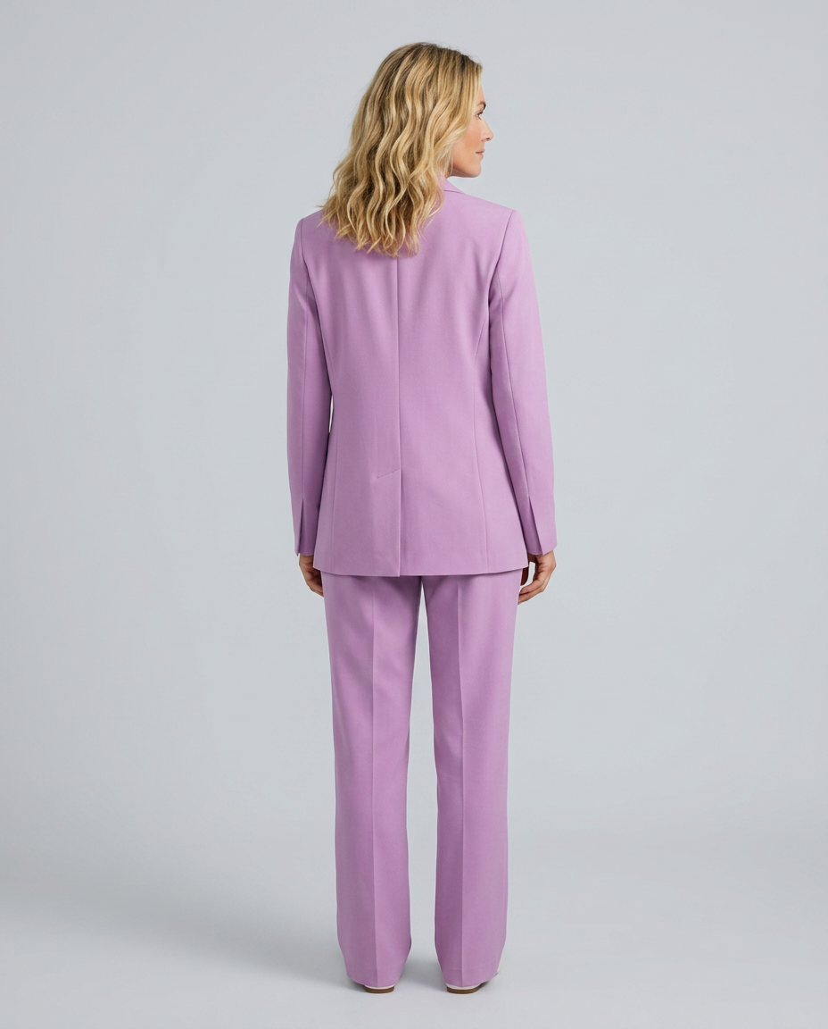 Women's Blazer Set with Straight-Leg Trousers, Tailored Lapel Collar - 3
