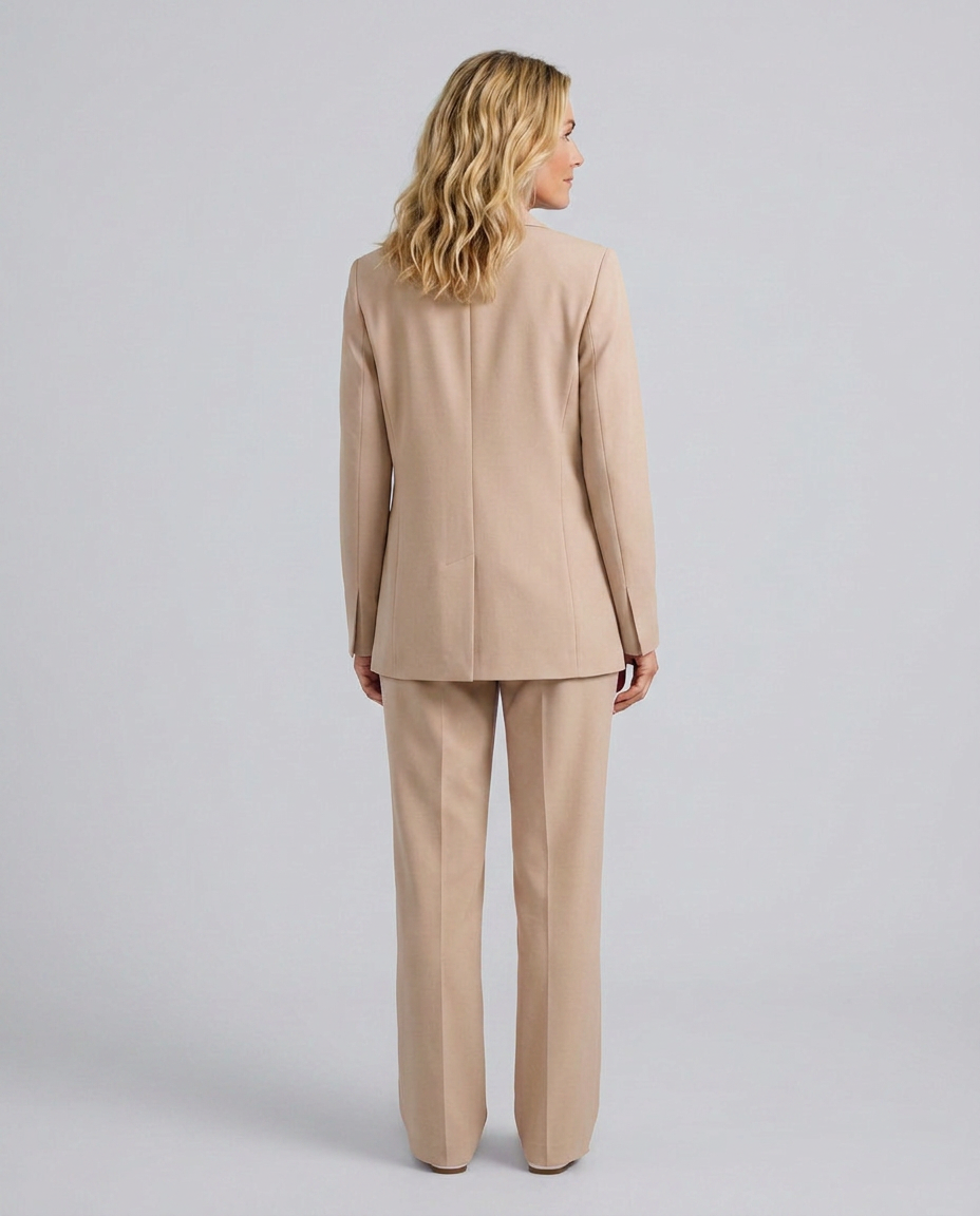 Women's Blazer Set with Straight-Leg Trousers, Tailored Lapel Collar - 10