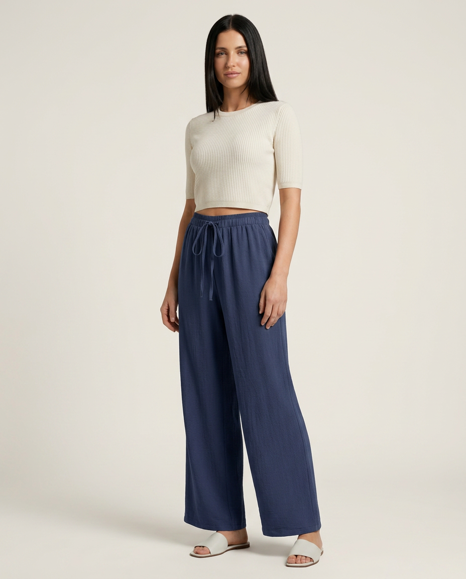 Women's Wide-Leg Trousers with Drawstring Waist - 7