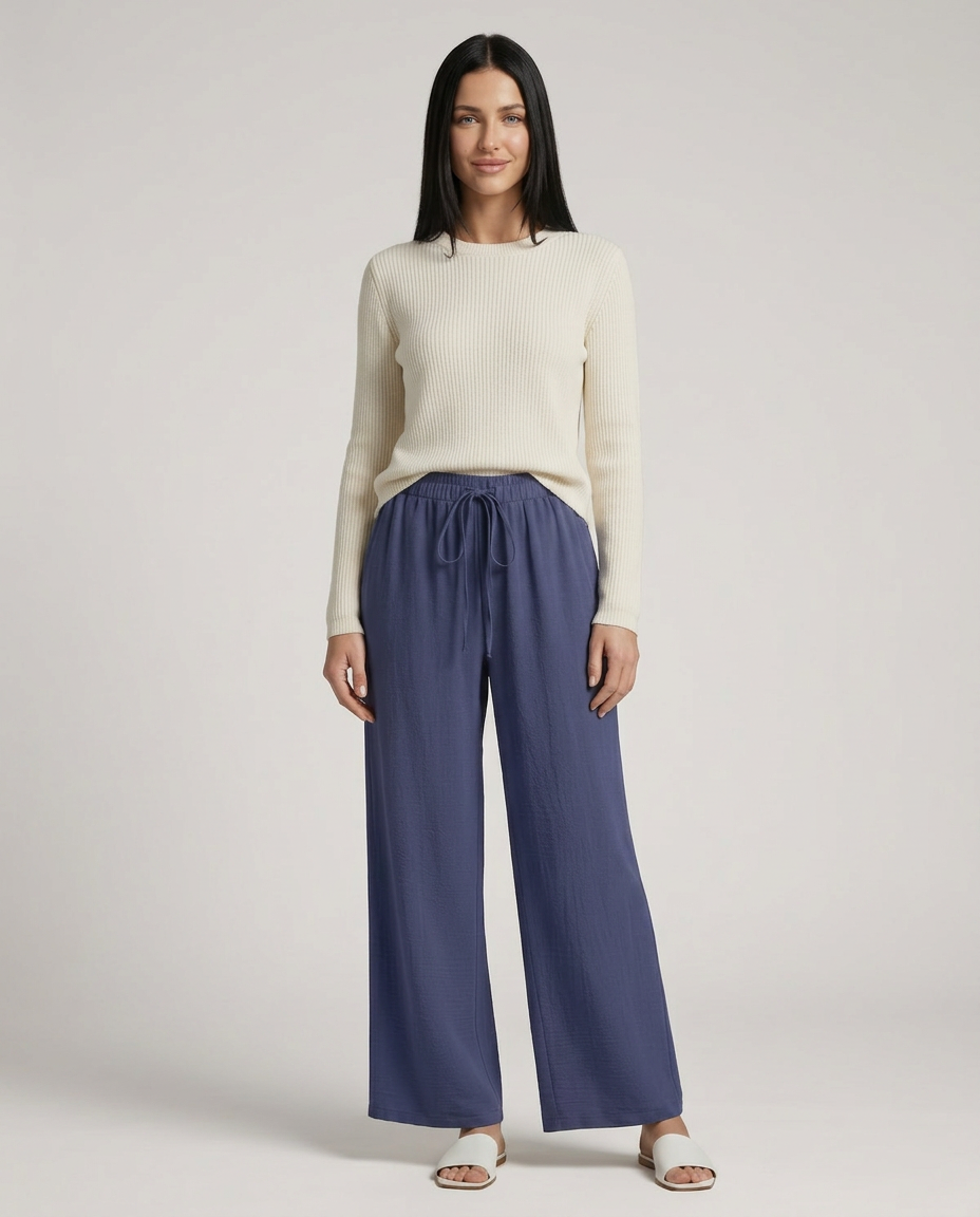 Women's Wide-Leg Trousers with Drawstring Waist - 5