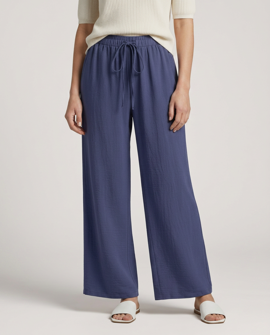 Women's Wide-Leg Trousers with Drawstring Waist - 2