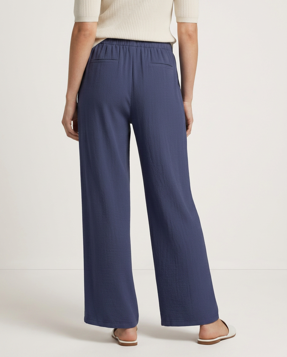 Women's Wide-Leg Trousers with Drawstring Waist - Navy