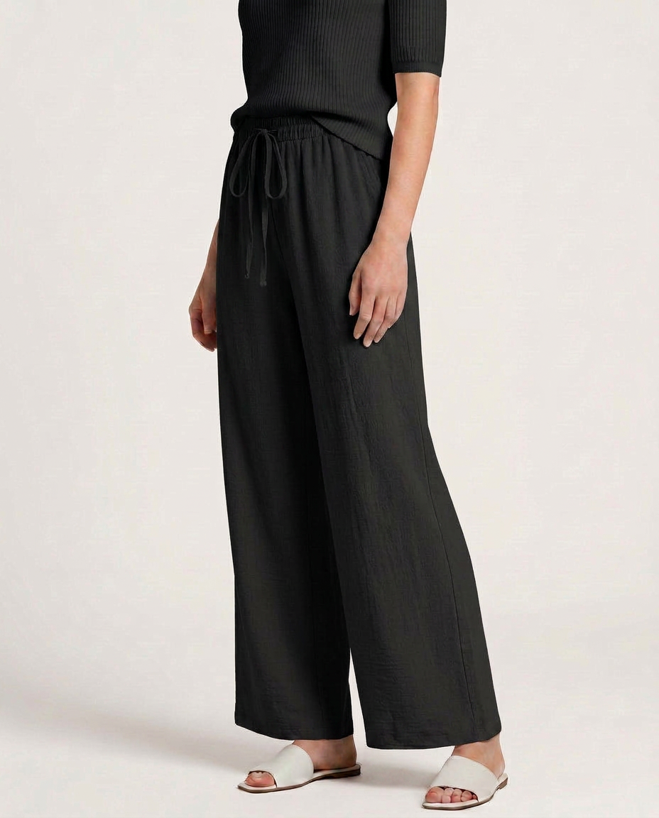 Women's Wide-Leg Trousers with Drawstring Waist - 15
