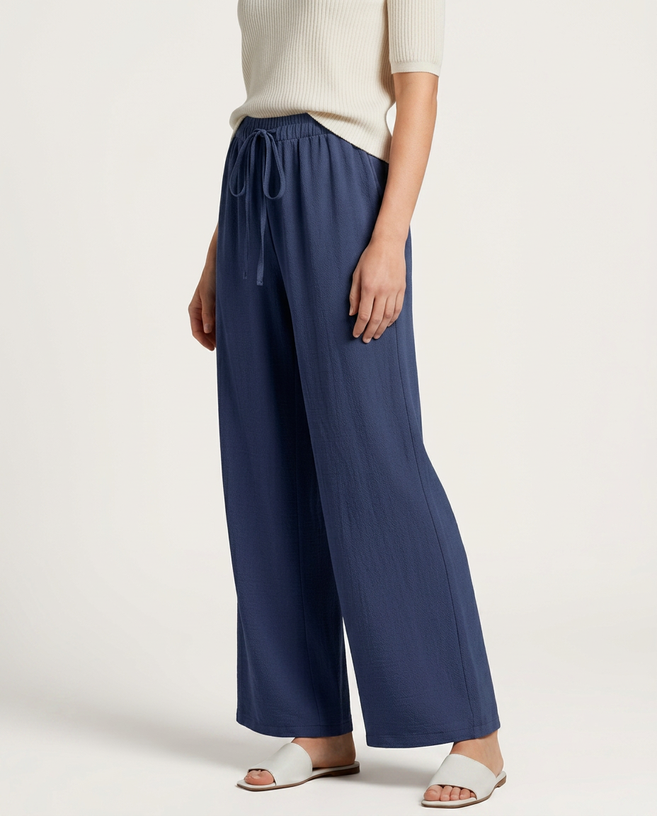 Women's Wide-Leg Trousers with Drawstring Waist - 4