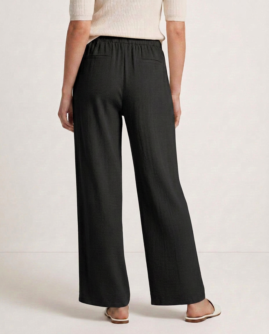 Women's Wide-Leg Trousers with Drawstring Waist - Black