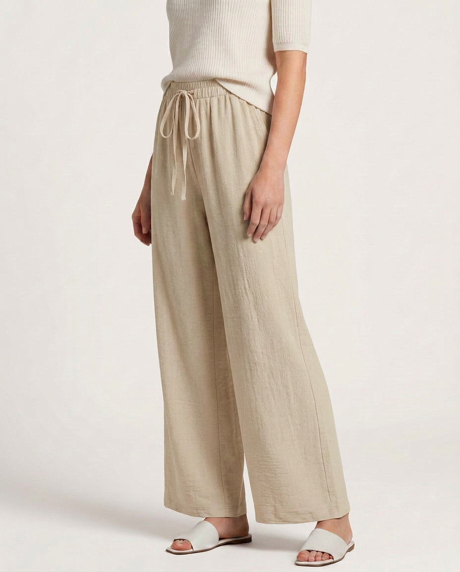 Women's Wide-Leg Trousers with Drawstring Waist - 10