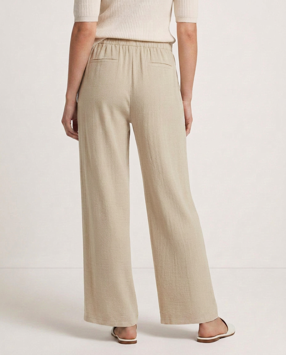 Women's Wide-Leg Trousers with Drawstring Waist - Apricot