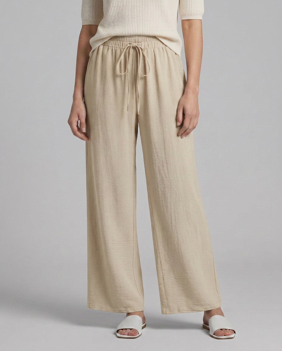 Women's Wide-Leg Trousers with Drawstring Waist - 8
