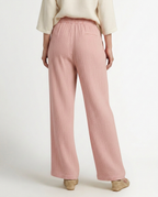 Women's Wide-Leg Trousers with Elastic Waist and Textured Finish - 9