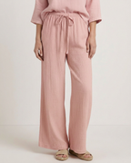 Women's Wide-Leg Trousers with Elastic Waist and Textured Finish - 8