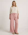 Women's Wide-Leg Trousers with Elastic Waist and Textured Finish - Pink