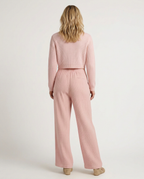 Women's Wide-Leg Trousers with Elastic Waist and Textured Finish - 12