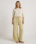 Women's Wide-Leg Trousers with Elastic Waist and Textured Finish - Yellow