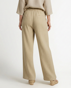 Women's Wide-Leg Trousers with Elastic Waist and Textured Finish - 15