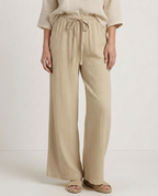 Women's Wide-Leg Trousers with Elastic Waist and Textured Finish - 14