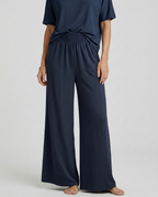 Women's Wide-Leg Trousers with Elastic Waist - Navy