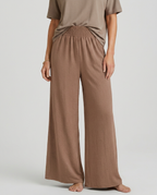 Women's Wide-Leg Trousers with Elastic Waist - Khaki