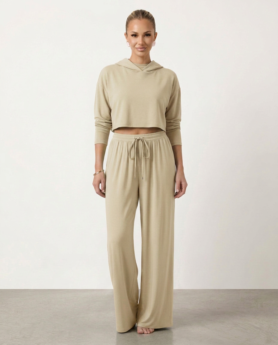 Women's High-Waist Wide-Leg Trousers - Beige