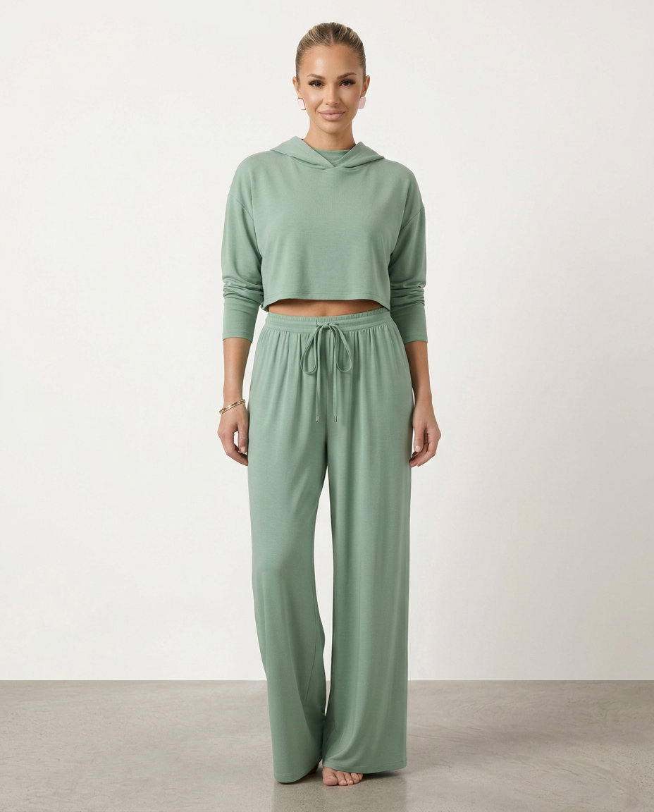 Women's High-Waist Wide-Leg Trousers - Green