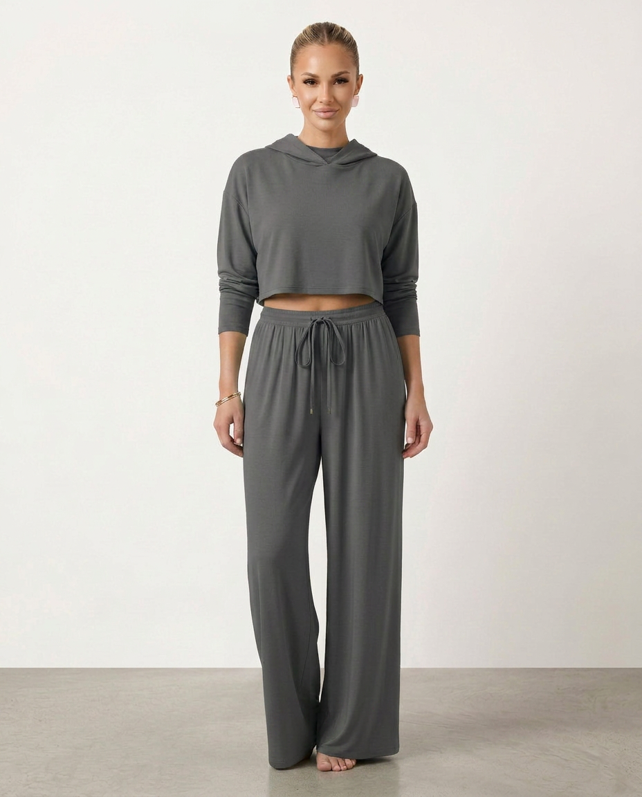 Women's High-Waist Wide-Leg Trousers - Grey