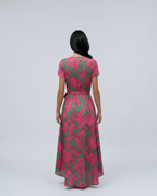 Women's Wrap Maxi Dress with Short Sleeves and V-Neck - 14