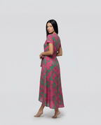 Women's Wrap Maxi Dress with Short Sleeves and V-Neck - 10