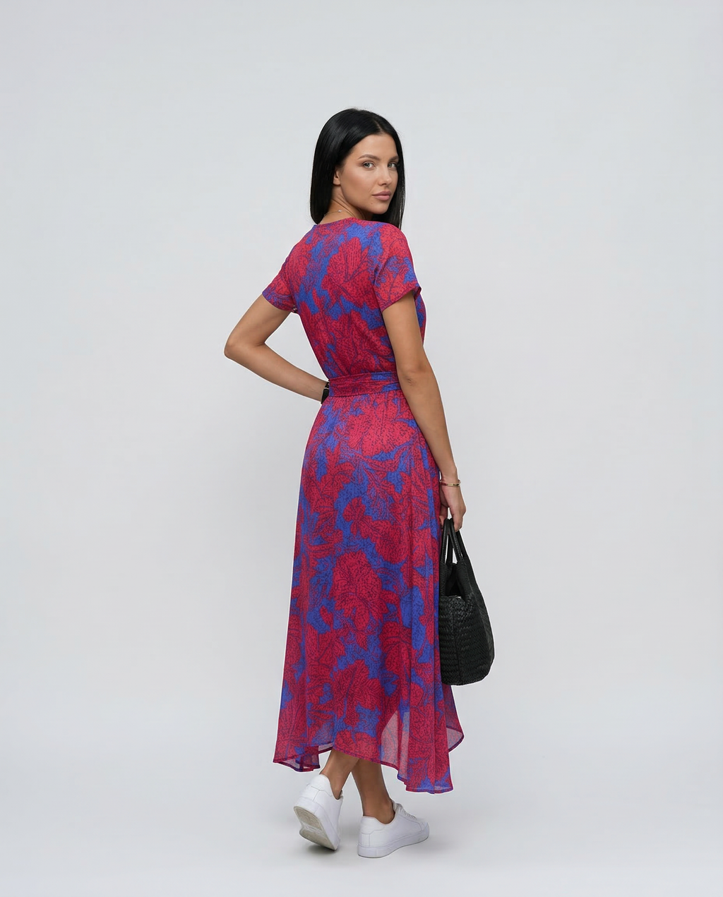 Women's Wrap Maxi Dress with Short Sleeves and V-Neck - 3