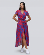 Women's Wrap Maxi Dress with Short Sleeves and V-Neck - 2