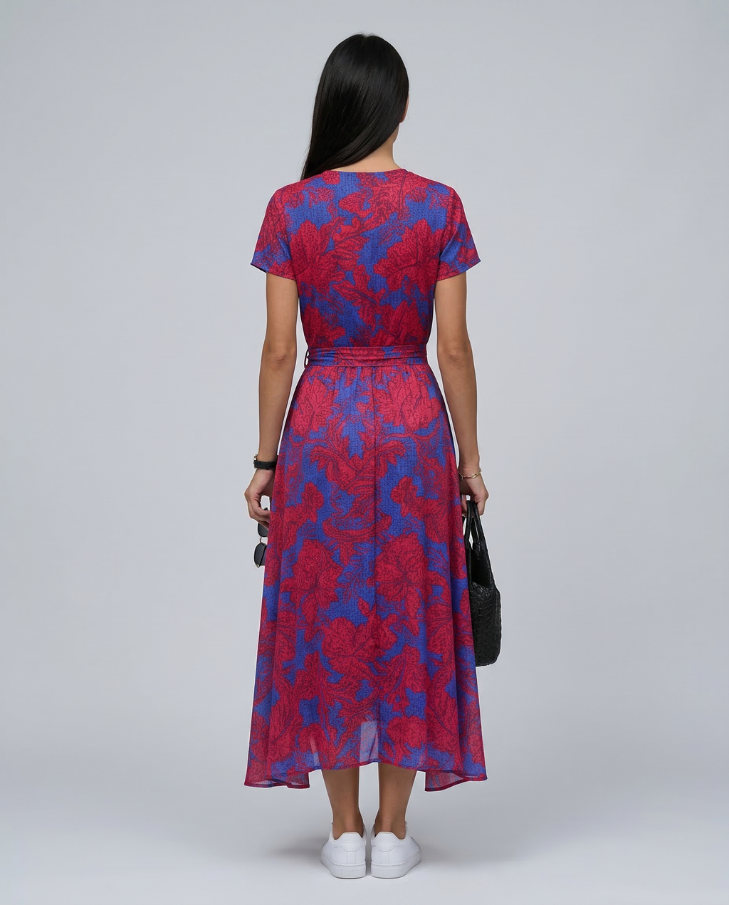 Women's Wrap Maxi Dress with Short Sleeves and V-Neck - 7