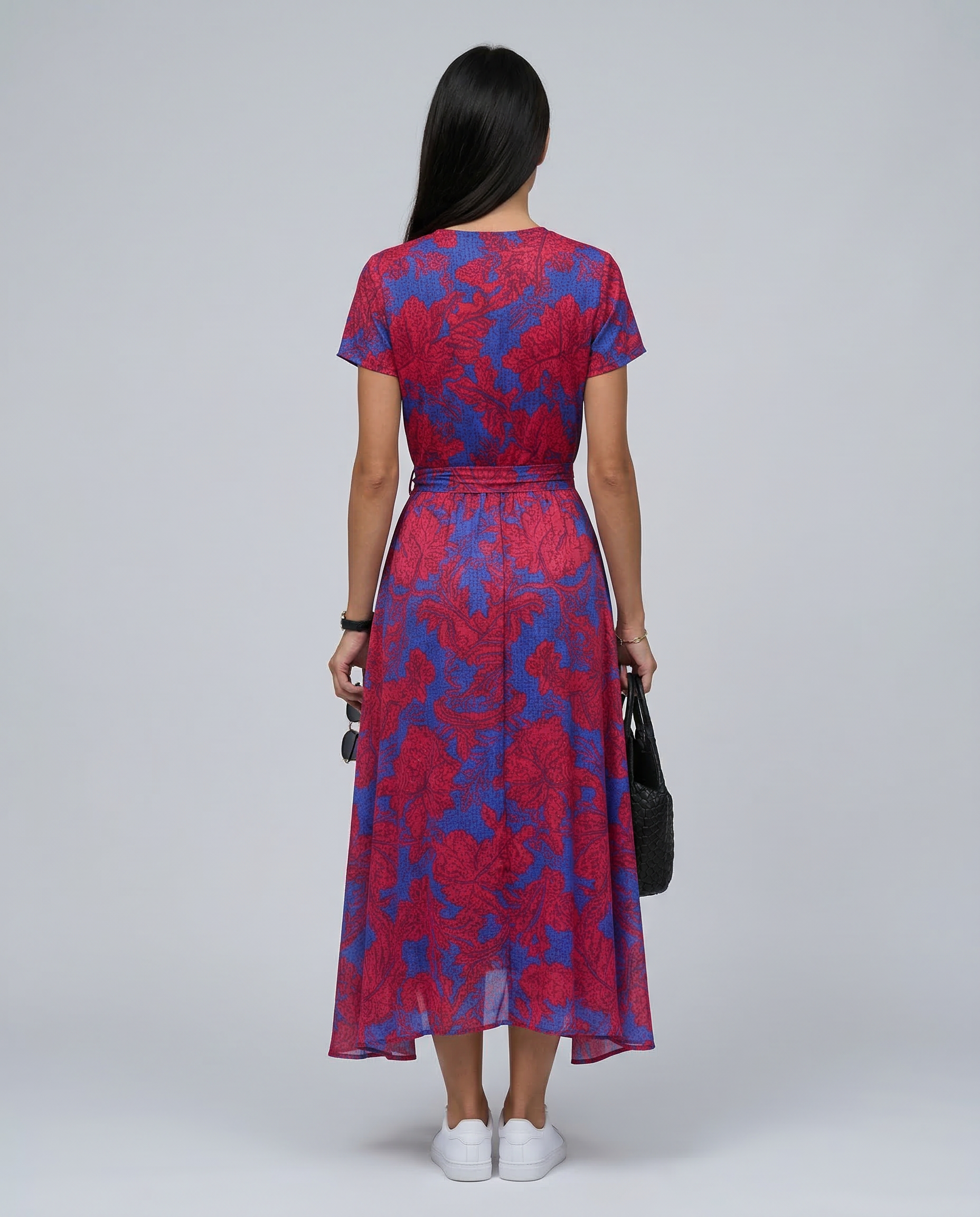 Women's Wrap Maxi Dress with Short Sleeves and V-Neck - 7