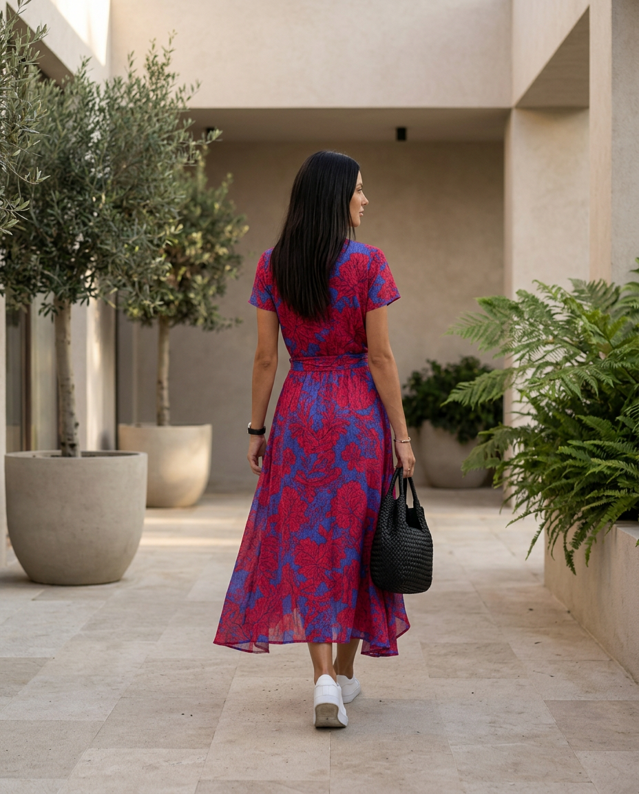 Women's Wrap Maxi Dress with Short Sleeves and V-Neck - 6