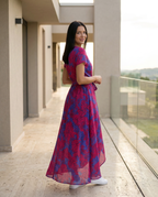 Women's Wrap Maxi Dress with Short Sleeves and V-Neck - 5