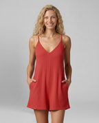 Women's Playsuit V-Neck with Side Pockets - Red