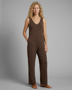 Women's Sleeveless Jumpsuit with V-Neck and Wide-Leg Silhouette - 4