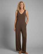 Women's Sleeveless Jumpsuit with V-Neck and Wide-Leg Silhouette - 5