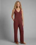 Women's Sleeveless Jumpsuit with V-Neck and Wide-Leg Silhouette - Red