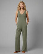 Women's Sleeveless Jumpsuit with V-Neck and Wide-Leg Silhouette - 10