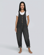 Women's Denim Jumpsuit Sleeveless with Button Front and Tapered Leg - 9