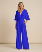 Women's Wide-Leg Jumpsuit with V-Neckline and Flutter Sleeves - 7