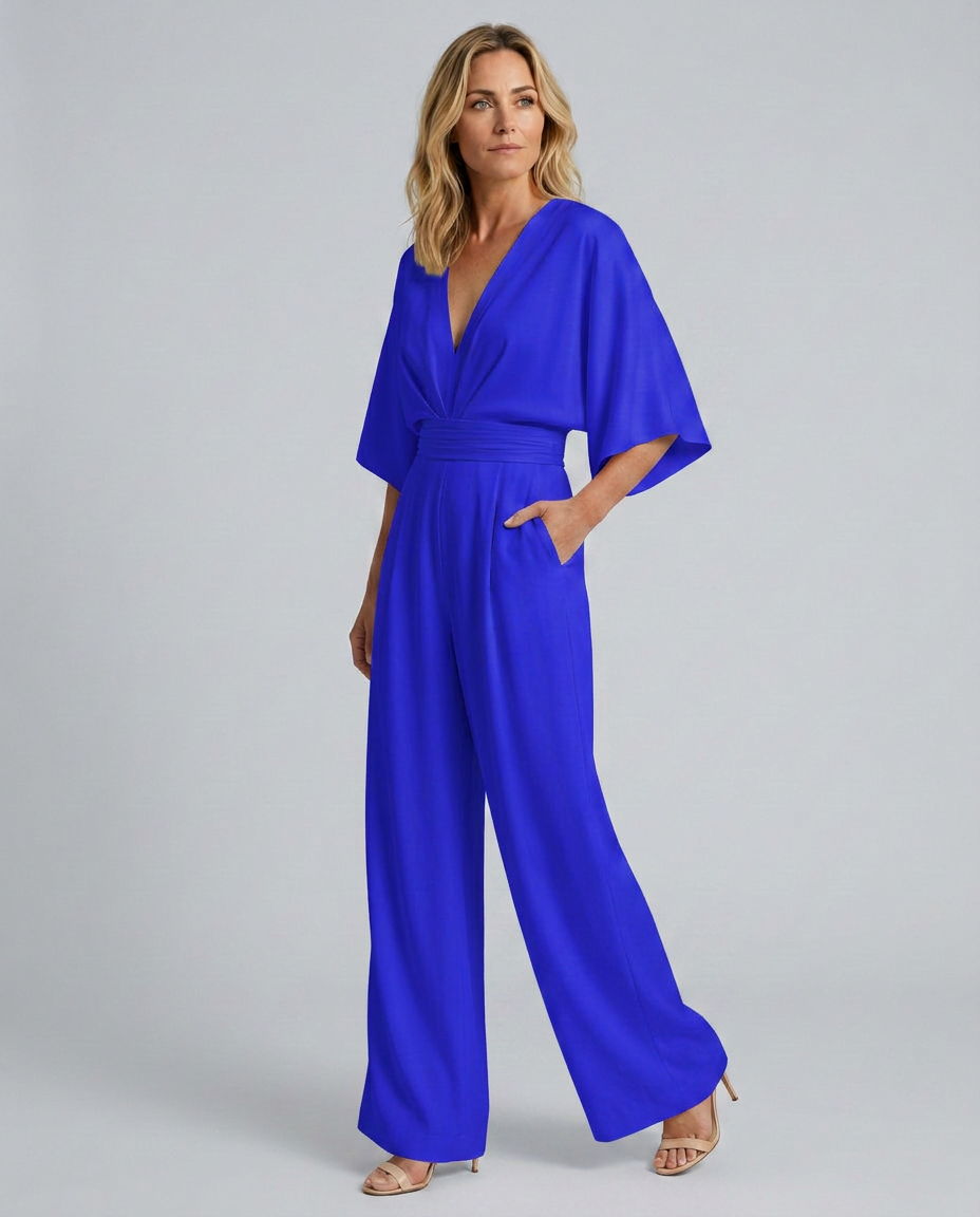 Women's Wide-Leg Jumpsuit with V-Neckline and Flutter Sleeves - 6