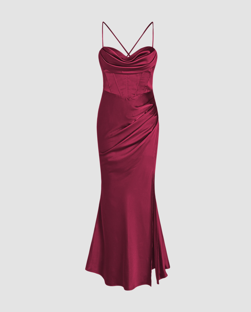 Women's Maxi Dress with Draped Cowl Neckline and Thigh Slit - 12