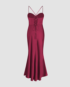 Women's Maxi Dress with Draped Cowl Neckline and Thigh Slit - 13