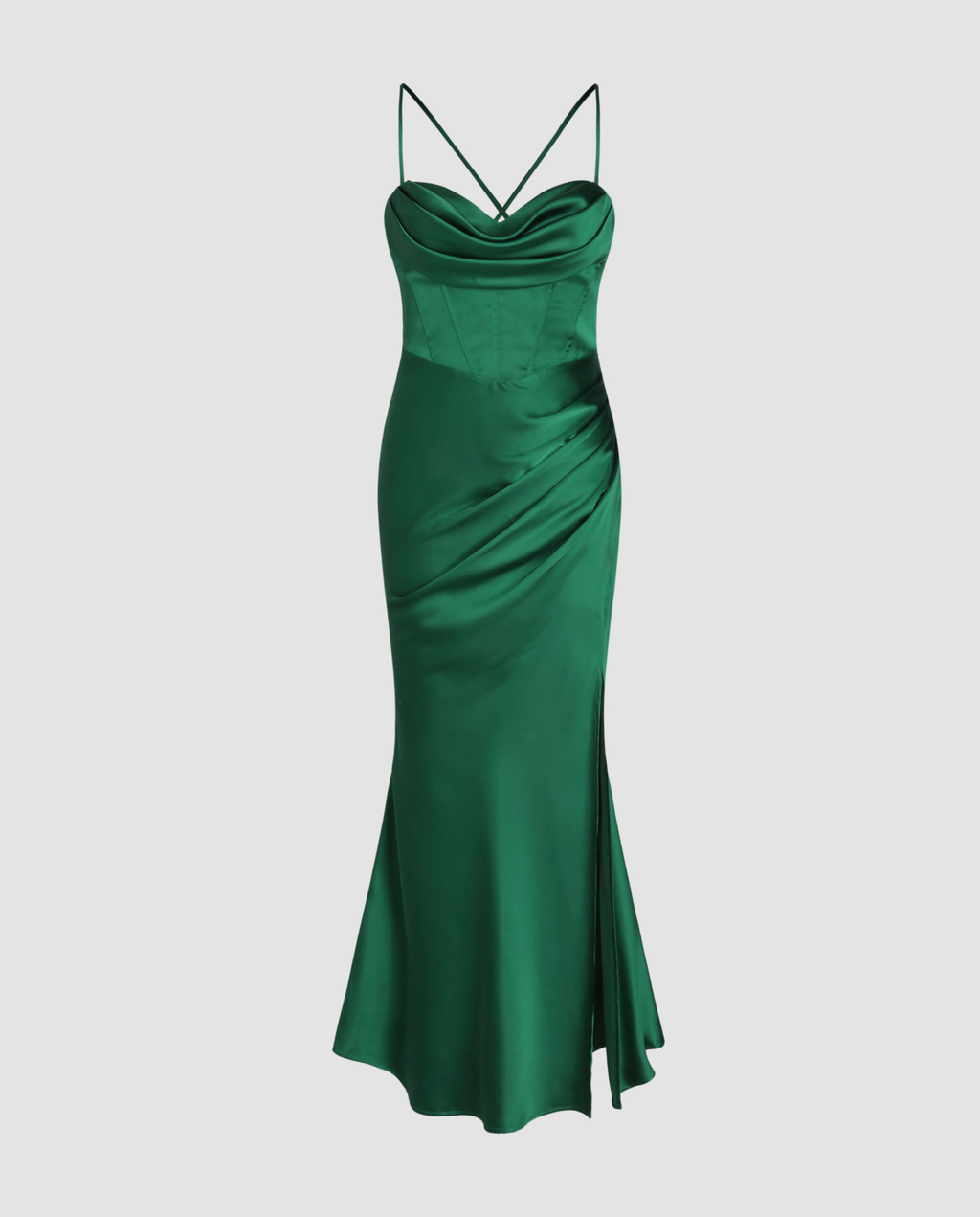 Women's Maxi Dress with Draped Cowl Neckline and Thigh Slit - 8