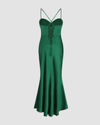 Women's Maxi Dress with Draped Cowl Neckline and Thigh Slit - 9