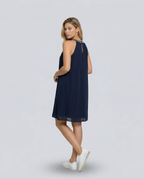 Women's Mini Dress Sleeveless Halter Neck with Embellished Trim and A-line Silhouette - 9