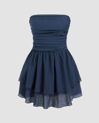 Women's Strapless Mini Dress with Tiered Ruffle Skirt - 8