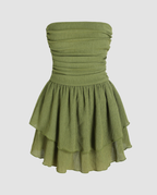 Women's Strapless Mini Dress with Tiered Ruffle Skirt - 13