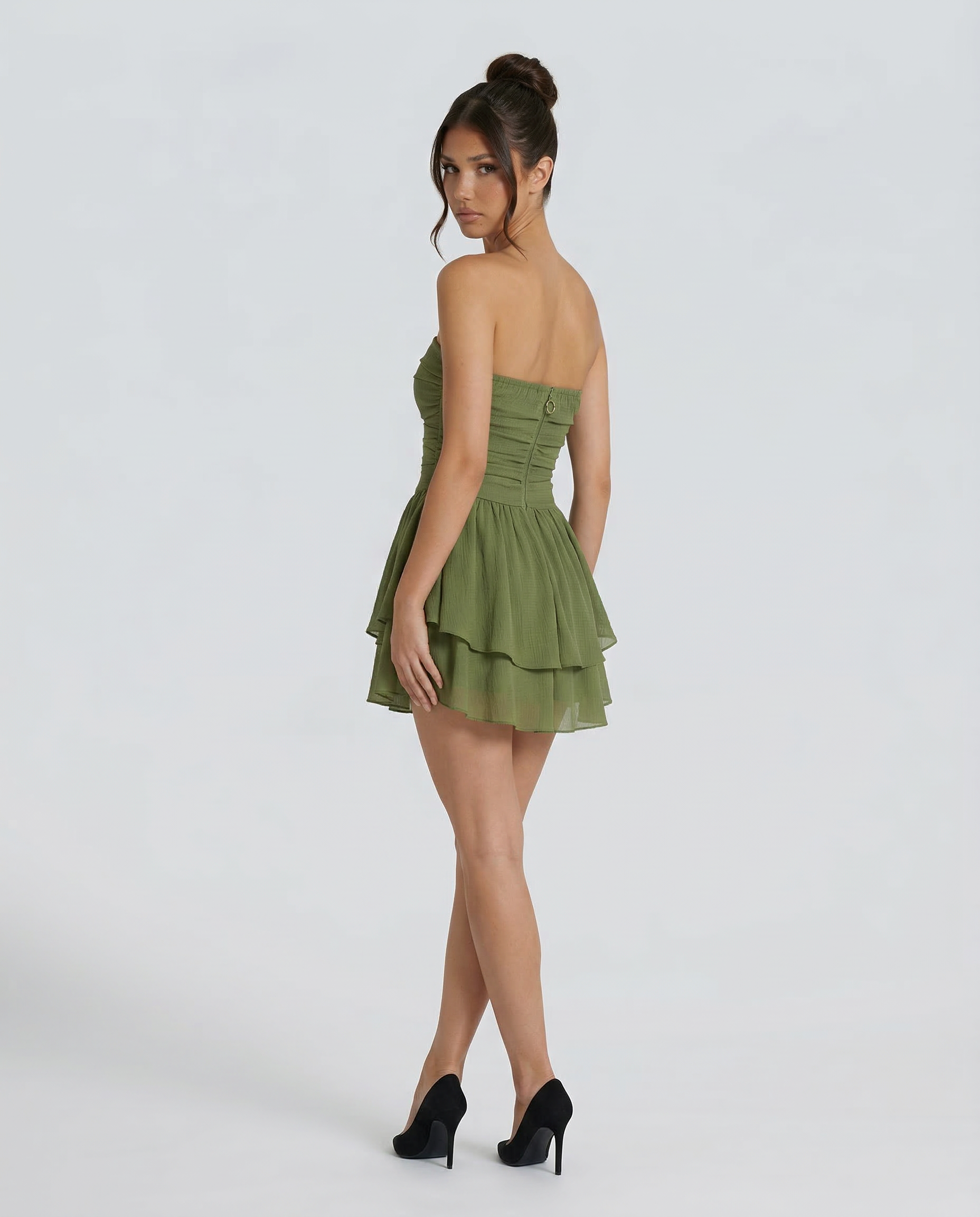 Women's Strapless Mini Dress with Tiered Ruffle Skirt - 12