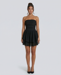 Women's Strapless Mini Dress with Tiered Ruffle Skirt - Black